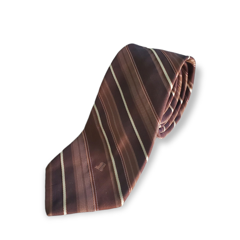 Vintage Lanvin for Jordan Marsh Brown Striped Logo Detail Necktie